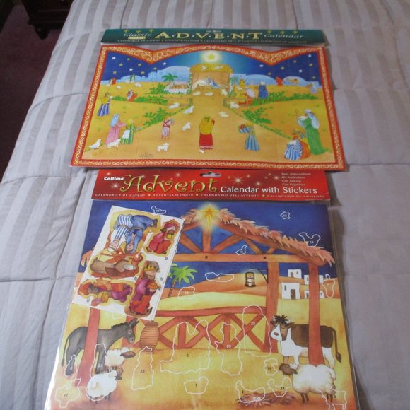Lot of 2 Christmas Nativity Advent Calendars Made in England by Caltime - Picture 1 of 7